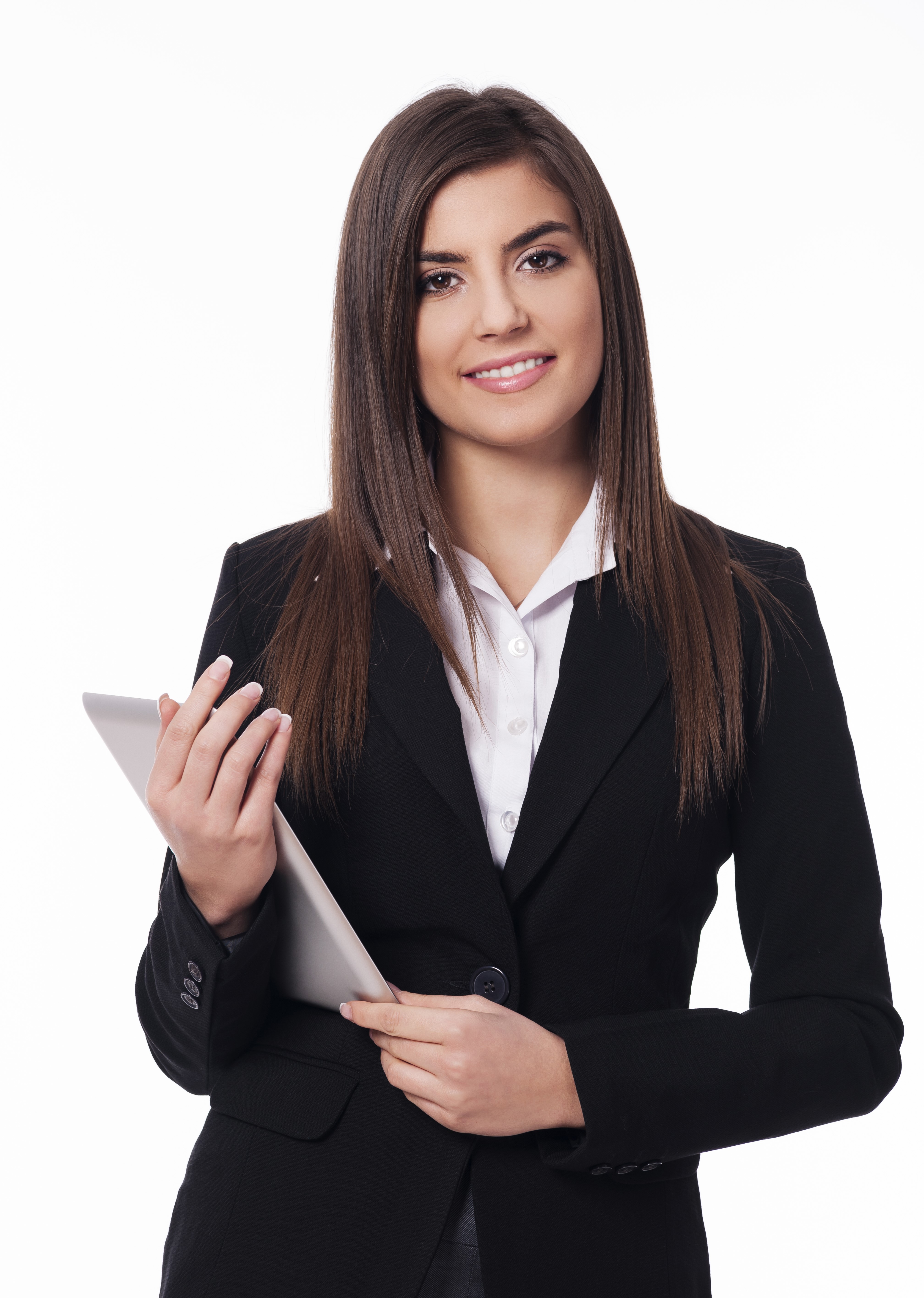 Portrait of happy woman with digital tablet